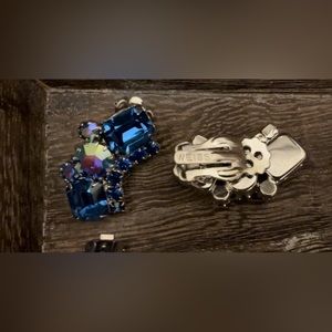 True Vintage WEISS Earrings HCouture Sapphire Blue Stones EmCut + Mermaid Round